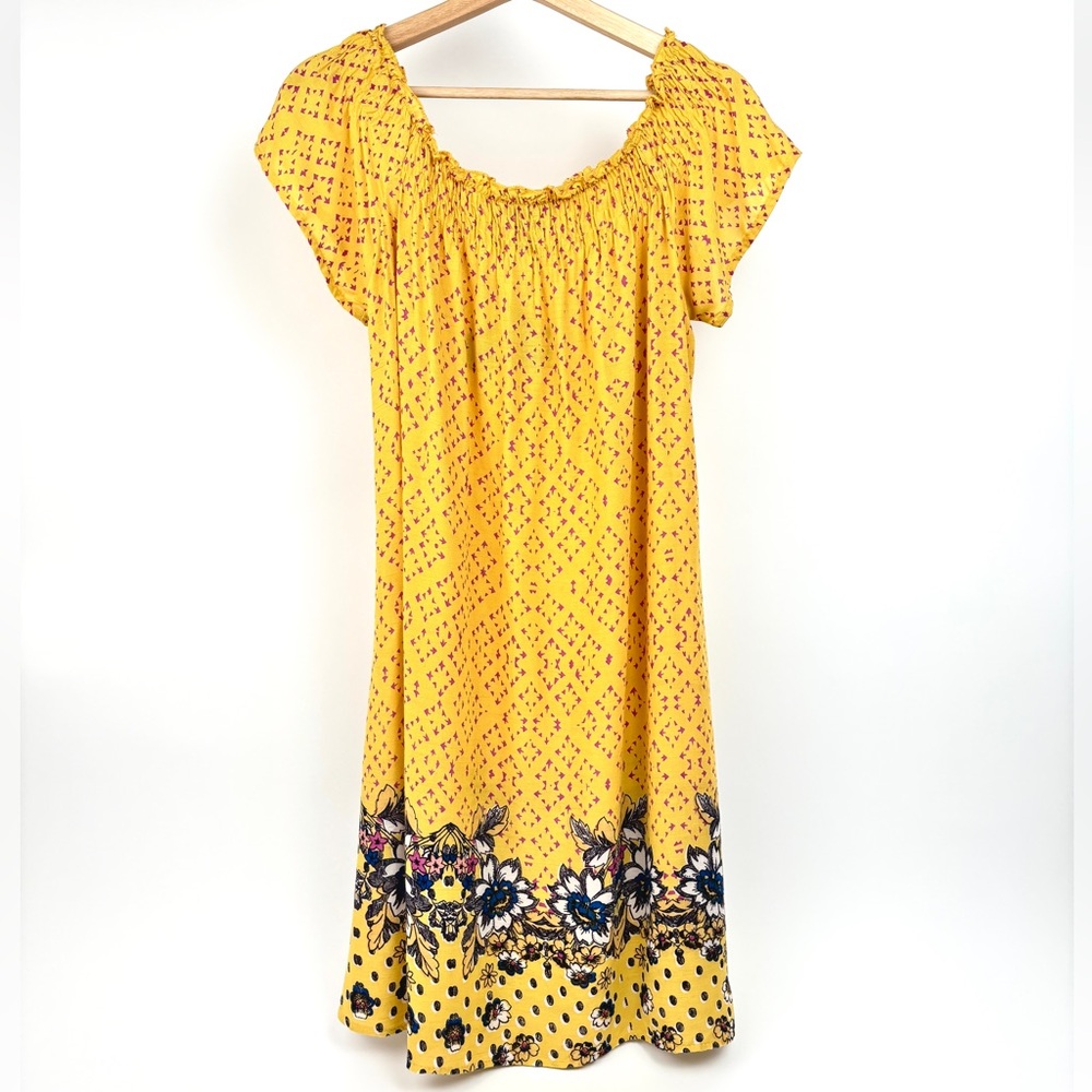 Angie Smocked Boho Floral Cap Sleeve Off The Shoulder Shift Dress Size M NWT